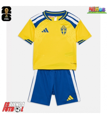 Suecia Primera Equipación Niños Mundial 2026 Manga Corta (+ Pantalones cortos)